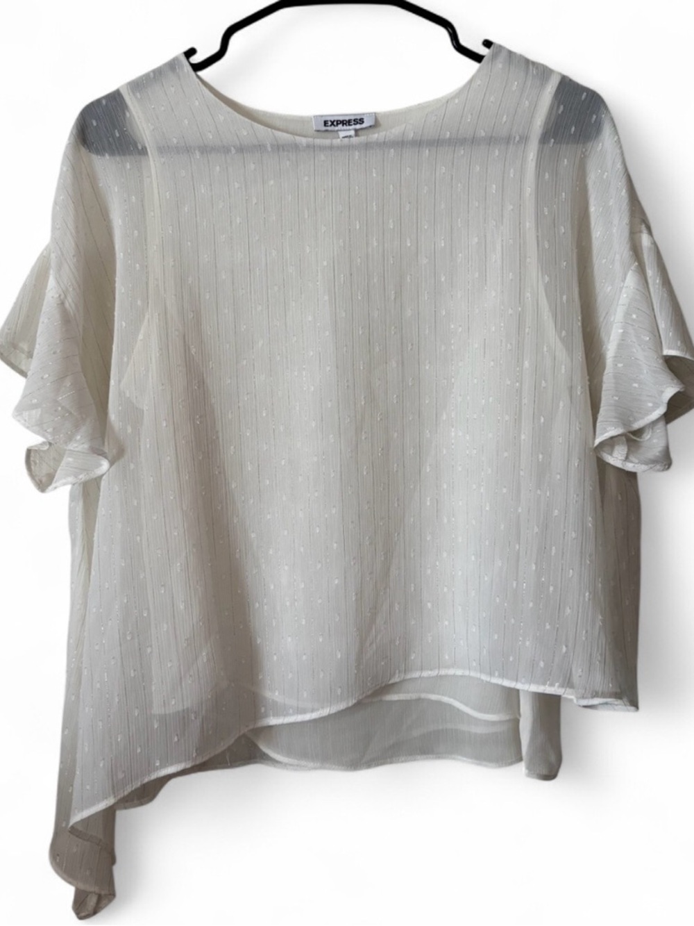 Express Ivory Asymmetric Sheer Flutter Sleeve Blouse
